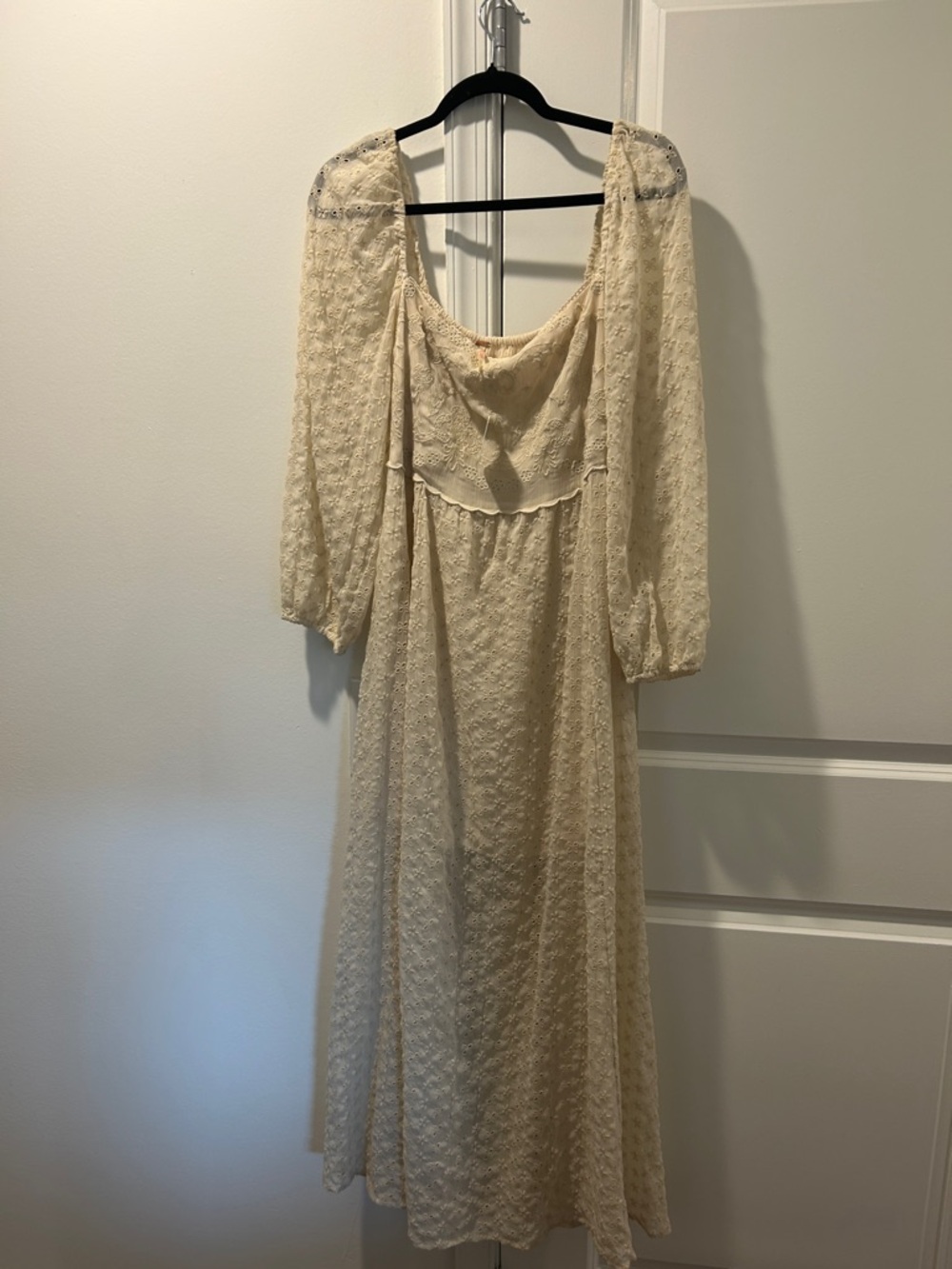 Free People Cream Textured Maxi Dress with Puff Sleeves - Picture 2 of 7